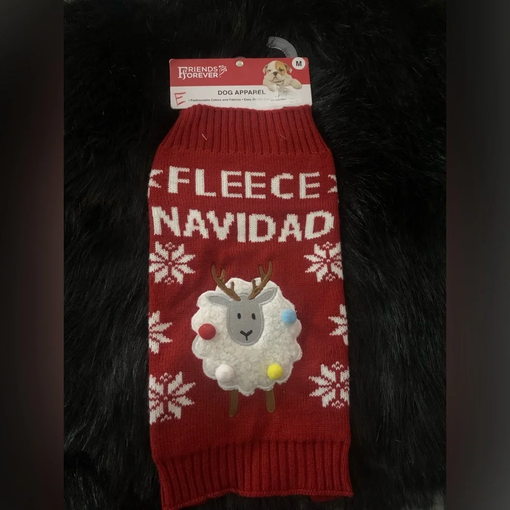 NWT Xmas dog sweater, red and white with graphic print, Size M